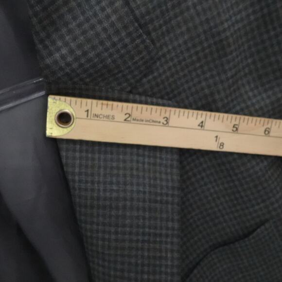 Peter Millar Jacket Mens 48R Gray Wool Gingham Plaid 2 Button Notch Double Vent - Picture 9 of 15